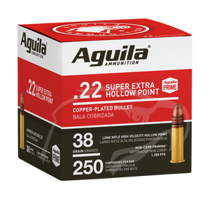 Aguila 1B221103 Super Extra Rimfire 22LR 38gr Copper Plated Hollow Point 250 Per Box/8 Case Aguila 1B221103 Super Extra Rimfire 22LR 38gr Copper Plated Hollow Point 250 Per Box/8 Case