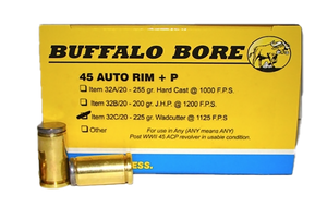 Buffalo Bore Ammunition 32C20 Personal Defense Strictly Business 45Auto Rim +P 225gr Wadcutter 20 Per Box/12 Case Buffalo Bore Ammunition 32C20 Personal Defense Strictly Business 45Auto Rim +P 225gr Wadcutter 20 Per Box/12 Case