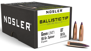 Nosler 24095 Ballistic Tip 6mm 95gr Spitzer 50/Box Nosler 24095 Ballistic Tip 6mm 95gr Spitzer 50/Box