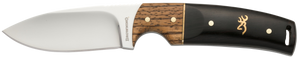 Browning 3220271 Buckmark Hunter EDC 3.13" Fixed Drop Point, Plain Mirror Polished 8Cr14MoV SS Blade, Black/Zebra Finger Grooved w/Brass Accents Hardwood Handle, Includes Sheath Browning 3220271 Buckmark Hunter EDC 3.13" Fixed Drop Point, Plain Mirror Polished 8Cr14MoV SS Blade, Black/Zebra Finger Grooved w/Brass Accents Hardwood Handle, Includes Sheath