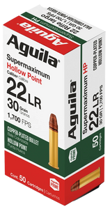 Aguila 1B220297CPHP Supermaximum Rimfire 22LR 30gr Hollow Point 50 Per Box/20 Case Aguila 1B220297CPHP Supermaximum Rimfire 22LR 30gr Hollow Point 50 Per Box/20 Case