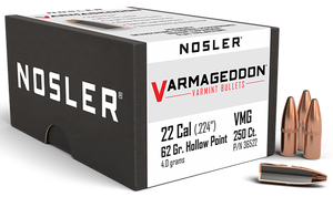 Nosler 36522 Varmageddon 22Cal 62gr Flat Base Hollow Point 250/Box Nosler 36522 Varmageddon 22Cal 62gr Flat Base Hollow Point 250/Box