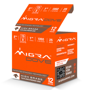 Migra Ammunitions M12UD75-9 Dove 12Gauge 2 3/4" 1 1/4oz 7.5/9Shot 25 Per Box/10 Case Migra Ammunitions M12UD75-9 Dove 12Gauge 2 3/4" 1 1/4oz 7.5/9Shot 25 Per Box/10 Case
