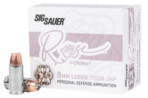 Sig Sauer E9MMA1ROSE20 Rose 9mm Luger 115gr V-Crown Jacketed Hollow Point 20 Per Box/10 Case Sig Sauer E9MMA1ROSE20 Rose 9mm Luger 115gr V-Crown Jacketed Hollow Point 20 Per Box/10 Case