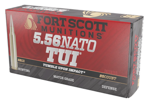 Fort Scott Munitions 556055SCV Tumble Upon Impact (TUI) 5.56x45mmNATO 55gr Solid Copper Spun 20 Per Box/25 Case Fort Scott Munitions 556055SCV Tumble Upon Impact (TUI) 5.56x45mmNATO 55gr Solid Copper Spun 20 Per Box/25 Case