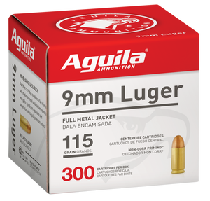 Aguila 1E097700 Target & Range Handgun 9mm Luger 115gr Full Metal Jacket 300 Per Box/4 Case Aguila 1E097700 Target & Range Handgun 9mm Luger 115gr Full Metal Jacket 300 Per Box/4 Case