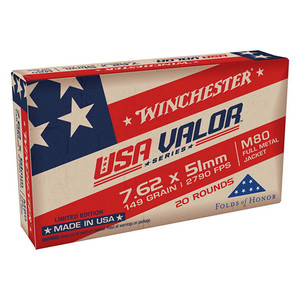 WIN USA VALOR 7.62X51 M80 149GR FMJ 20/25 WIN USA VALOR 7.62X51 M80 149GR FMJ 20/25