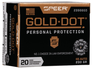 Speer 23966GD Gold Dot Personal Protection 45ACP 230gr Hollow Point 20 Per Box/10 Case Speer 23966GD Gold Dot Personal Protection 45ACP 230gr Hollow Point 20 Per Box/10 Case