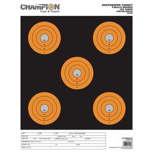 Champion Targets 45555 Shotkeeper 5" Bullseye Paper 100 yds Pistol/Rifle Large Black/Orange 12 PK Champion Targets 45555 Shotkeeper 5" Bullseye Paper 100 yds Pistol/Rifle Large Black/Orange 12 PK