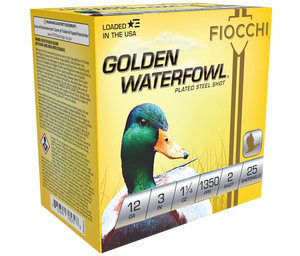 Fiocchi 123SGW2 Golden Waterfowl 12Gauge 3" 1 1/4oz 2Shot 25 Per Box/10 Case Fiocchi 123SGW2 Golden Waterfowl 12Gauge 3" 1 1/4oz 2Shot 25 Per Box/10 Case