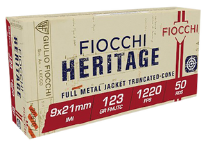 Fiocchi 9X21 Heritage 9x21mmIMI 123gr Full Metal Jacket Truncated Cone 50 Per Box/20 Case Fiocchi 9X21 Heritage 9x21mmIMI 123gr Full Metal Jacket Truncated Cone 50 Per Box/20 Case