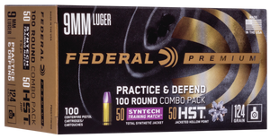 Federal P9HST1TM100 Premium Practice & Defend 9mmLuger 124gr HST JHP/Syntech TSJ 100 Per Box/5 Case Federal P9HST1TM100 Premium Practice & Defend 9mmLuger 124gr HST JHP/Syntech TSJ 100 Per Box/5 Case