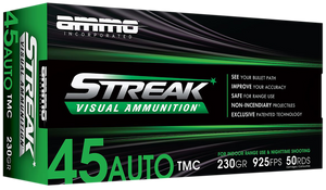 Ammo Inc 45230TMCSTRKGRN50 Streak Visual (GREEN) 45ACP 230gr Total Metal Case 50 Per Box/20 Case Ammo Inc 45230TMCSTRKGRN50 Streak Visual (GREEN) 45ACP 230gr Total Metal Case 50 Per Box/20 Case