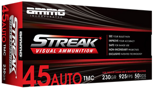 Ammo Inc 45230TMCSTRKRED50 Streak Visual (RED) 45ACP 230gr Total Metal Case 50 Per Box/20 Case Ammo Inc 45230TMCSTRKRED50 Streak Visual (RED) 45ACP 230gr Total Metal Case 50 Per Box/20 Case