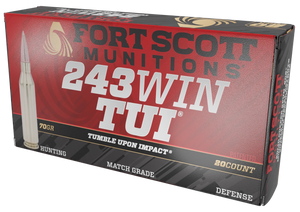 Fort Scott Munitions 243070SCV Tumble Upon Impact (TUI) Rifle 243Win 70gr Solid Copper Spun 20 Per Box/10 Case Fort Scott Munitions 243070SCV Tumble Upon Impact (TUI) Rifle 243Win 70gr Solid Copper Spun 20 Per Box/10 Case