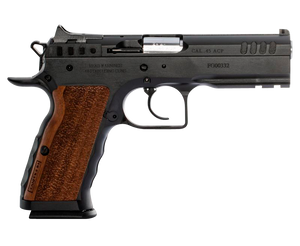 Tanfoglio IFG TFSTOCKI45 Defiant Stock I 45 ACP Caliber with 4.50" Barrel, 10+1 Capacity, Overall Black Finish Steel, Picatinny Rail/Beavertail Frame, Serrated Slide & Wood Grip Tanfoglio IFG TFSTOCKI45 Defiant Stock I 45 ACP Caliber with 4.50" Barrel, 10+1 Capacity, Overall Black Finish Steel, Picatinny Rail/Beavertail Frame, Serrated Slide & Wood Grip
