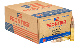 Frontier Cartridge FR2015 Military Grade Centerfire Rifle 5.56x45mmNATO 55gr Full Metal Jacket 150 Per Box/8 Case Frontier Cartridge FR2015 Military Grade Centerfire Rifle 5.56x45mmNATO 55gr Full Metal Jacket 150 Per Box/8 Case