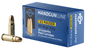 PPU PPH763 Handgun 7.63mmMauser 85gr Full Metal Jacket 50 Per Box/10 Case PPU PPH763 Handgun 7.63mmMauser 85gr Full Metal Jacket 50 Per Box/10 Case