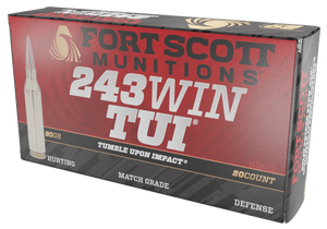 Fort Scott Munitions 243080SCV Tumble Upon Impact (TUI) Rifle 243Win 80gr Solid Copper Spun 20 Per Box/10 Case Fort Scott Munitions 243080SCV Tumble Upon Impact (TUI) Rifle 243Win 80gr Solid Copper Spun 20 Per Box/10 Case