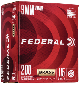 Federal WM51992 Champion Training 9mmLuger 115gr Full Metal Jacket 200 Per Box/5 Case Federal WM51992 Champion Training 9mmLuger 115gr Full Metal Jacket 200 Per Box/5 Case