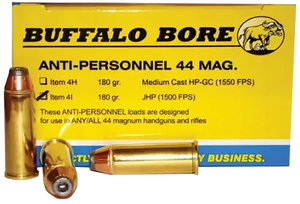 Buffalo Bore Ammunition 4I20 Anti-Personnel Strictly Business 44Rem Mag 180gr Jacketed Hollow Point 20 Per Box/12 Case Buffalo Bore Ammunition 4I20 Anti-Personnel Strictly Business 44Rem Mag 180gr Jacketed Hollow Point 20 Per Box/12 Case