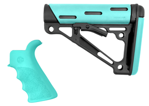 Hogue 13456 OverMolded 2-Piece Kit Collapsible Aqua OverMolded Rubber Black & Aqua Rubber Grip for AR15, M16 with Mil-Spec Tube (Tube Not Included) Hogue 13456 OverMolded 2-Piece Kit Collapsible Aqua OverMolded Rubber Black & Aqua Rubber Grip for AR15, M16 with Mil-Spec Tube (Tube Not Included)