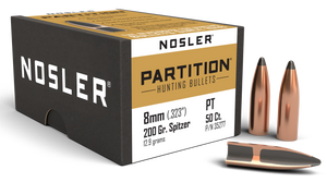 Nosler 35277 Partition 8mm 200gr Partition Spitzer 50/Box Nosler 35277 Partition 8mm 200gr Partition Spitzer 50/Box