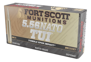 Fort Scott Munitions 556062SBV1 Tumble Upon Impact (TUI) 5.56x45mmNATO 62gr Solid Brass Spun 20 Per Box/25 Case Fort Scott Munitions 556062SBV1 Tumble Upon Impact (TUI) 5.56x45mmNATO 62gr Solid Brass Spun 20 Per Box/25 Case