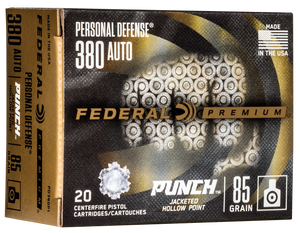 Federal PD380P1 Punch Personal Defense 380ACP 85gr Jacketed Hollow Point 20 Per Box/10 Case Federal PD380P1 Punch Personal Defense 380ACP 85gr Jacketed Hollow Point 20 Per Box/10 Case