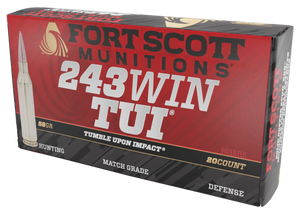 Fort Scott Munitions 243058SCV Tumble Upon Impact (TUI) Rifle 243Win 58gr Solid Copper Spun 20 Per Box/10 Case Fort Scott Munitions 243058SCV Tumble Upon Impact (TUI) Rifle 243Win 58gr Solid Copper Spun 20 Per Box/10 Case