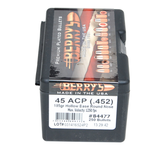 Berry's 84477 Superior Pistol 45Cal 185gr Hollow Base Round Nose 250/Box Berry's 84477 Superior Pistol 45Cal 185gr Hollow Base Round Nose 250/Box