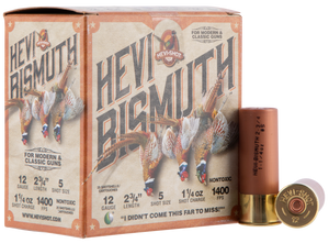 HEVI-Shot HS14715 HEVI-Bismuth Upland 12Gauge 2.75" 1 1/4oz Bismuth 5Shot 25 Per Box/10 Case HEVI-Shot HS14715 HEVI-Bismuth Upland 12Gauge 2.75" 1 1/4oz Bismuth 5Shot 25 Per Box/10 Case