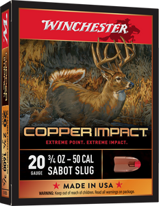 Winchester Ammo X20CLF Copper Impact 20Gauge 2.75" 3/4oz Sabot Slug Shot 5 Per Box/20 Case Winchester Ammo X20CLF Copper Impact 20Gauge 2.75" 3/4oz Sabot Slug Shot 5 Per Box/20 Case