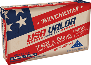 Winchester Ammo USAVM80X USA Valor M80 7.62x51mmNATO 149gr Full Metal Jacket 20 Per Box/25 Case Winchester Ammo USAVM80X USA Valor M80 7.62x51mmNATO 149gr Full Metal Jacket 20 Per Box/25 Case