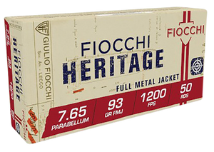 Fiocchi 765A Heritage 7.65x21mmParabellum 93gr Full Metal Jacket 50 Per Box/20 Case Fiocchi 765A Heritage 7.65x21mmParabellum 93gr Full Metal Jacket 50 Per Box/20 Case