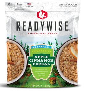 ReadyWise RW05008 Outdoor Food Kit Appalachian Apple Cinnamon Cereal Breakfast Entree 2.5 Servings In A Resealable Pouch, 6 Per Pack ReadyWise RW05008 Outdoor Food Kit Appalachian Apple Cinnamon Cereal Breakfast Entree 2.5 Servings In A Resealable Pouch, 6 Per Pack