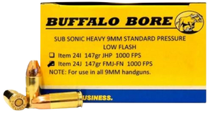 Buffalo Bore Ammunition 24J20 Subsonic Strictly Business 9mmLuger 147gr Full Metal Jacket Flat Nose 20 Per Box/12 Case Buffalo Bore Ammunition 24J20 Subsonic Strictly Business 9mmLuger 147gr Full Metal Jacket Flat Nose 20 Per Box/12 Case
