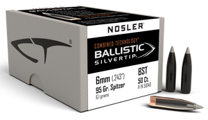 Nosler 51040 Ballistic Silvertip 6mm 95gr Spitzer Point 50/Box Nosler 51040 Ballistic Silvertip 6mm 95gr Spitzer Point 50/Box