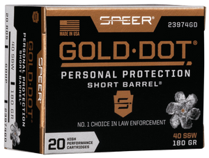 Speer 23974GD Gold Dot Personal Protection Short Barrel 40S&W 180gr Hollow Point 20 Per Box/10 Case Speer 23974GD Gold Dot Personal Protection Short Barrel 40S&W 180gr Hollow Point 20 Per Box/10 Case
