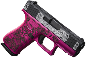 Glock UX4350204FRNGLBC G43X Slim Sub-Compact Frame 9mm 10+1 3.41" Black GMB Barrel, Black w/White Scroll Cerakote Serrated Steel Slide, Black Cherry Lace w/Rose Cerakote Polymer Frame & Grip Glock UX4350204FRNGLBC G43X Slim Sub-Compact Frame 9mm 10+1 3.41" Black GMB Barrel, Black w/White Scroll Cerakote Serrated Steel Slide, Black Cherry Lace w/Rose Cerakote Polymer Frame & Grip