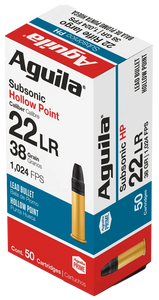 Aguila Subsonic, Aguila 1b220268 22lr Sb Hp 38gr 50/20 Aguila Subsonic, Aguila 1b220268 22lr Sb Hp 38gr 50/20