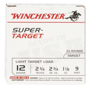 Winchester Ammo TRGT129 Super-Target Light Target 12Gauge 2.75" 1 1/8oz 9Shot 25 Per Box/10 Case Winchester Ammo TRGT129 Super-Target Light Target 12Gauge 2.75" 1 1/8oz 9Shot 25 Per Box/10 Case