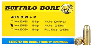 Buffalo Bore Ammunition 23B20 Heavy Strictly Business 40S&W +P 180gr Jacket Hollow Point 20 Per Box/12 Case Buffalo Bore Ammunition 23B20 Heavy Strictly Business 40S&W +P 180gr Jacket Hollow Point 20 Per Box/12 Case