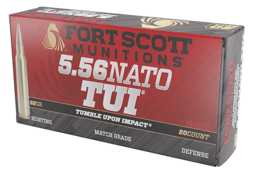 Fort Scott Munitions 556062SCV Tumble Upon Impact (TUI)  5.56x45mmNATO 62gr Solid Copper Spun 20 Per Box/25 Case Fort Scott Munitions 556062SCV Tumble Upon Impact (TUI)  5.56x45mmNATO 62gr Solid Copper Spun 20 Per Box/25 Case