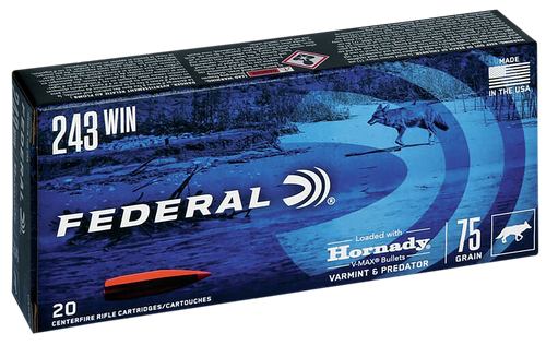 Federal V243VM75 Varmint & Predator  243Win 75gr Hornady V-Max 20 Per Box/10 Case Federal V243VM75 Varmint & Predator  243Win 75gr Hornady V-Max 20 Per Box/10 Case