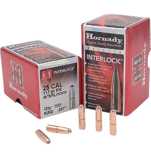 Hornady 2550 InterLock  25 Cal .257 117 gr Round Nose 100 Per Box/ 25 Case Hornady 2550 InterLock  25 Cal .257 117 gr Round Nose 100 Per Box/ 25 Case