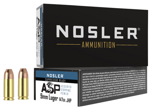 Nosler 51325 Assured Stopping Power Handgun 9mmLuger 147gr Jacketed Hollow Point 50 Per Box/10 Case Nosler 51325 Assured Stopping Power Handgun 9mmLuger 147gr Jacketed Hollow Point 50 Per Box/10 Case