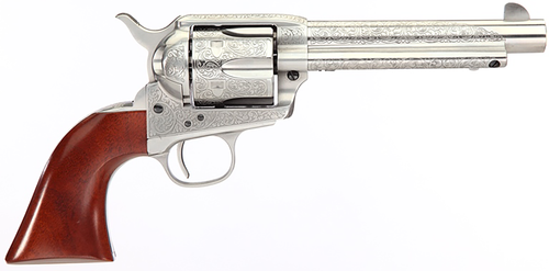 Taylors & Company 550927DE 1873 Cattleman 45 Colt (LC) Caliber with 5.50"  Barrel, 6rd Capacity Cylinder, Overall White Floral Engraved Finish Steel, Walnut Navy Size Grip & Overall Taylor Polish