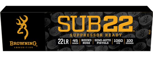 Browning Ammo B194122102 Sub22  22LR 45gr Round Nose 100 Per Box/20 Case Browning Ammo B194122102 Sub22  22LR 45gr Round Nose 100 Per Box/20 Case