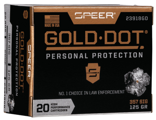 Speer 23918GD Gold Dot Personal Protection 357Sig 125gr Hollow Point 20 Per Box/10 Case Speer 23918GD Gold Dot Personal Protection 357Sig 125gr Hollow Point 20 Per Box/10 Case